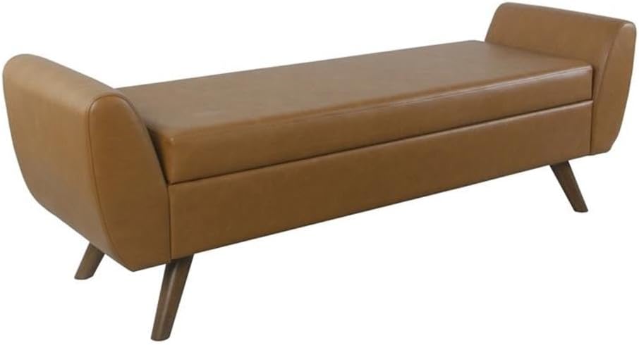 HomePop Modern Storage Bench with Wood Legs Home Décor|Bench with Storage for Living Room & Bedroom - Olive Green Woven