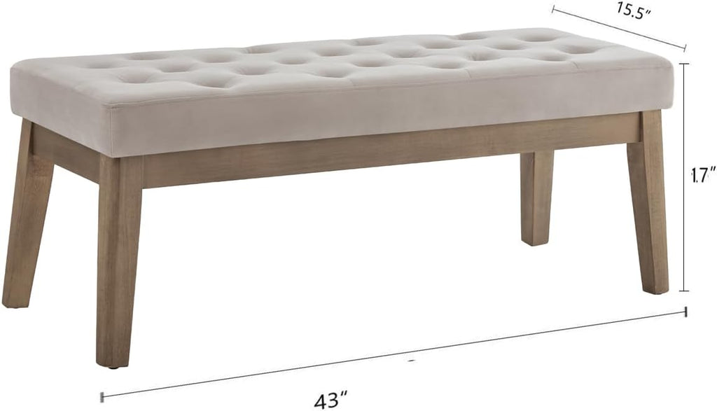 24KF Velvet Upholstered Buttons Tufted Entryway Bench with Solid Wood Leg,Bed Bench Ottoman with Padded Seat,5034-Taupe