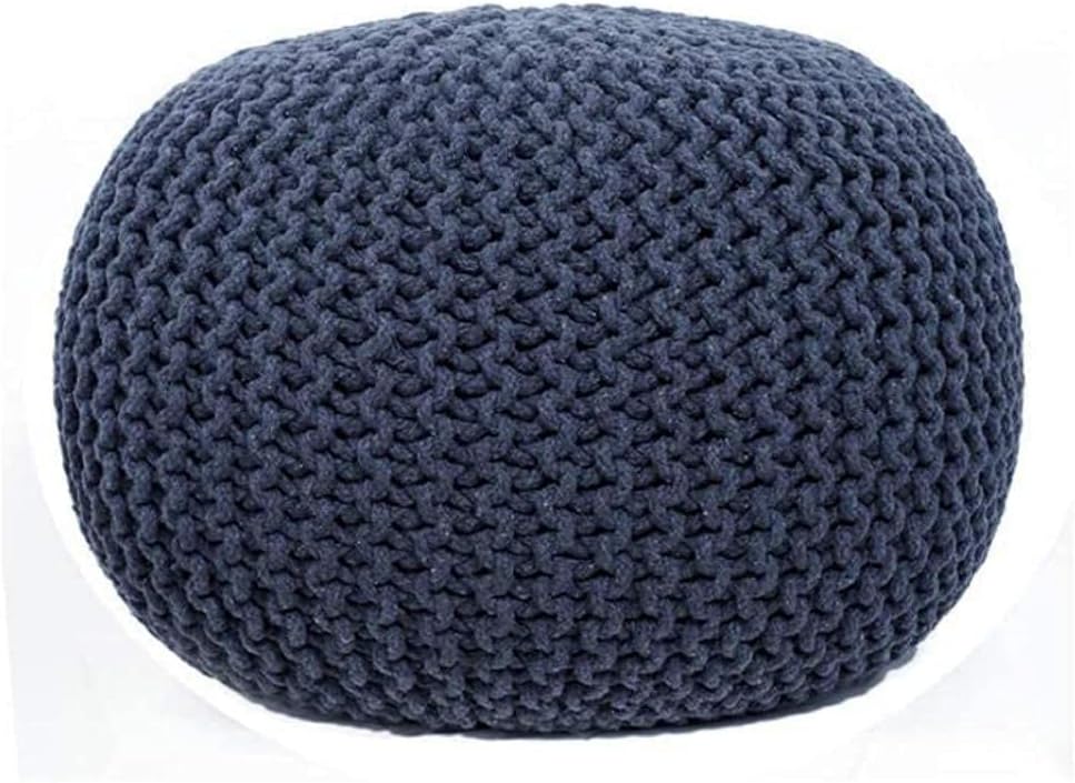 FRELISH DECOR Round Pouf Ottoman Hand Knitted 100% Cotton Pouf Foot Stool - Knitted Bean Bag - Floor Chair for Living Room Bedroom - Foot Rest for Couch (20 Diameter x 14 Height) - Natural