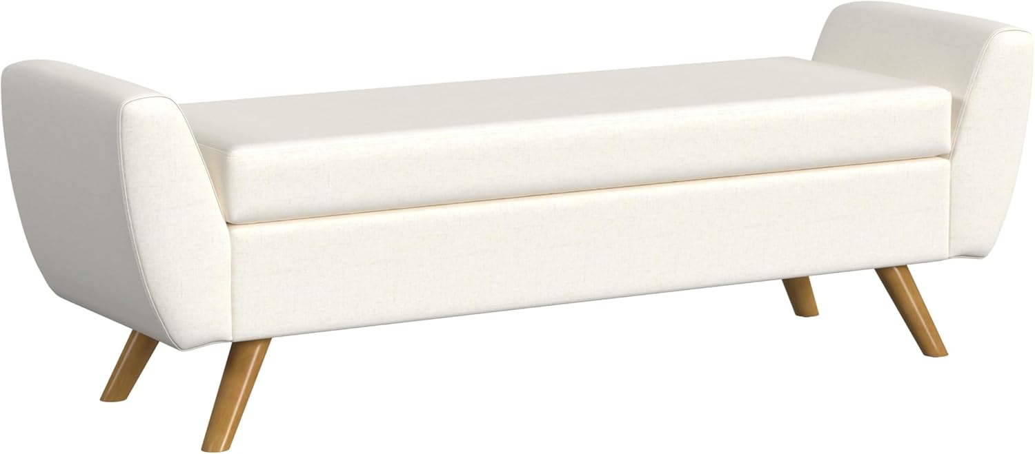 HomePop Modern Storage Bench with Wood Legs Home Décor|Bench with Storage for Living Room & Bedroom - Olive Green Woven