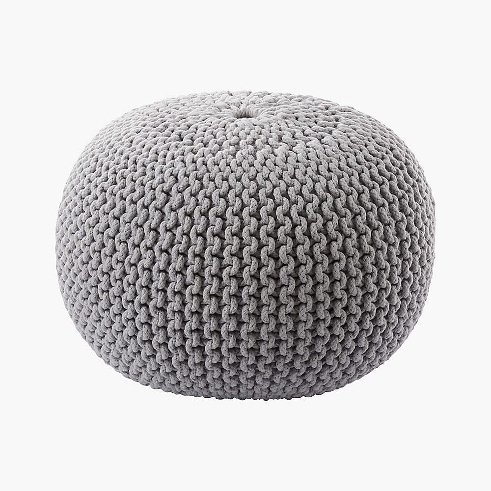 FRELISH DECOR Round Pouf Ottoman Hand Knitted 100% Cotton Pouf Foot Stool - Knitted Bean Bag - Floor Chair for Living Room Bedroom - Foot Rest for Couch (20 Diameter x 14 Height) - Natural