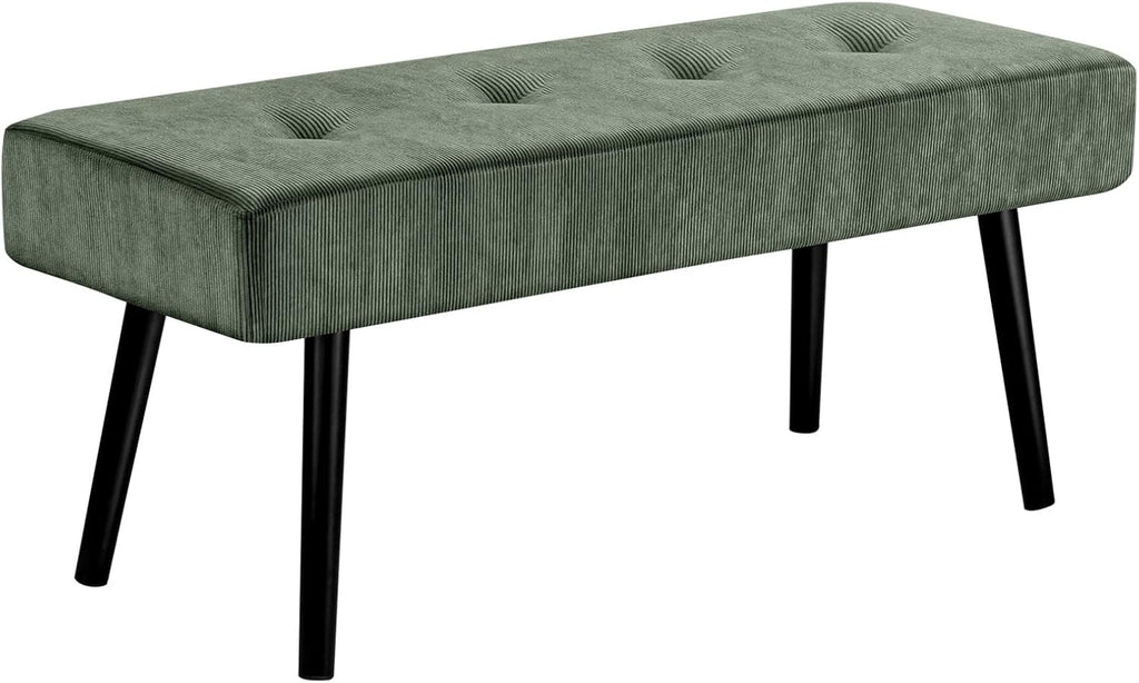 Entryway Bench - Green Bench for Bedroom, Modern Ottoman End of Bed, Corduroy Padded Benches for Living Room, Foyer, Mudroom, Hallway - 39" L x 14" W x 17" H