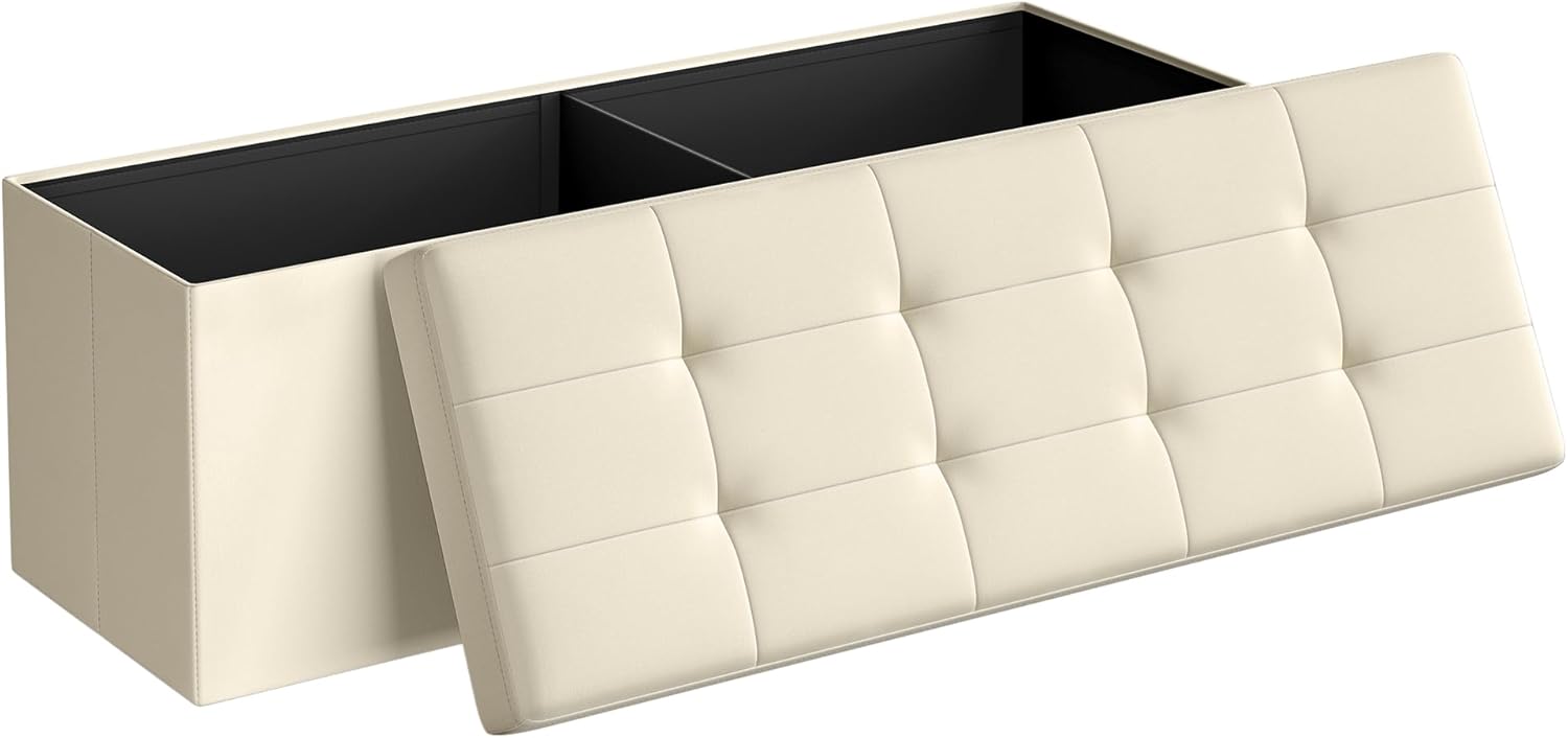 SONGMICS MAZIE Collection - 43 Inches Folding Storage Ottoman Bench, Ottoman Foot Rest, End of Bed Bench, Storage Chest, Load 660 lb, for Living Room, Bedroom, Entryway, Dark Gray ULSF77K