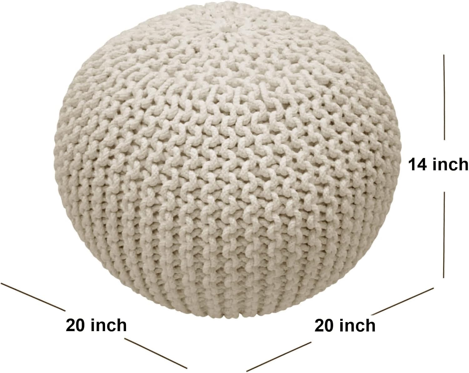 FRELISH DECOR Round Pouf Ottoman Hand Knitted 100% Cotton Pouf Foot Stool - Knitted Bean Bag - Floor Chair for Living Room Bedroom - Foot Rest for Couch (20 Diameter x 14 Height) - Natural