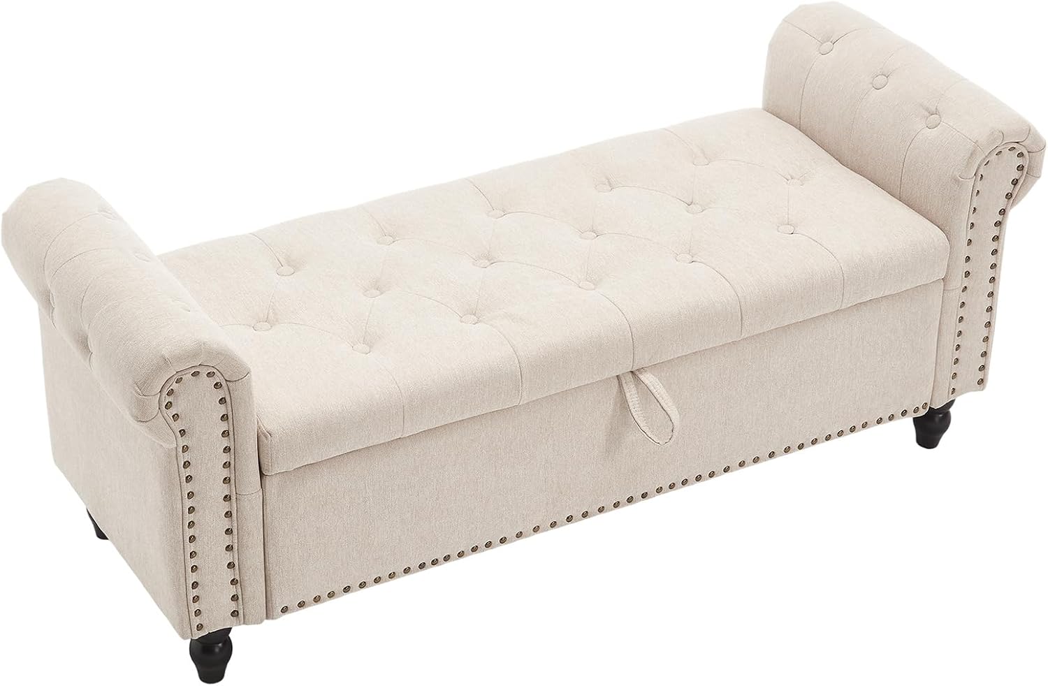Furniliving 51” Storage Benches, End of Bed Bench with Button-Tufted Large Upholstered Storage Ottoman Linen Window Bench with Storage Shoe Cabinet Bench, for Bedroom, Entryway, Closet, Beige