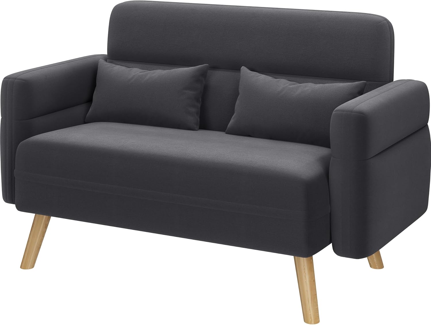Yaheetech 46" Small Modern Fabric Sofa Loveseat Mid Century 2 Seater Sofa Couch with Lumbar Pillows, Solid Wood Legs for Living Room, Small Space, Dorm, Office, Bedroom, Dark Gray