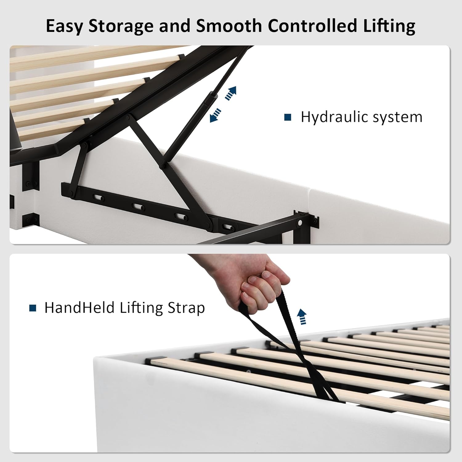 Queen Size Lift Up Storage Bed, Upholstered Velvet Platform Bed Frame with Wingback Headboard, Hydraulic System, Solid Wooden Slats Support, Easy Assembly, No Box Spring Needed, White