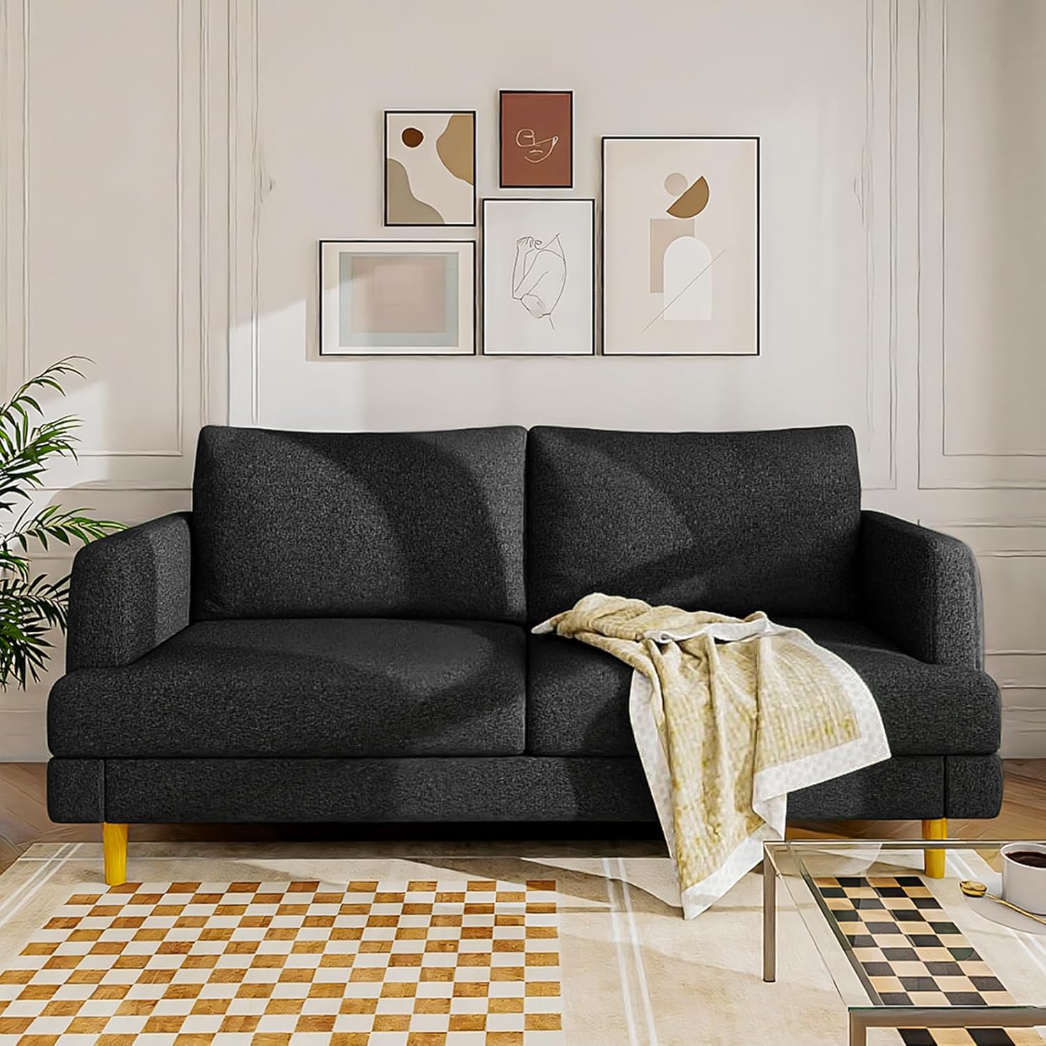 Loveseat Sofa Couch for Living Room with USB Type C Ports – Beige Upholstered 70" Small Couches for Bedroom, Office or Apartment–Modern 2-Seater Deep Seating with Soft Cushions & Sturdy Frame