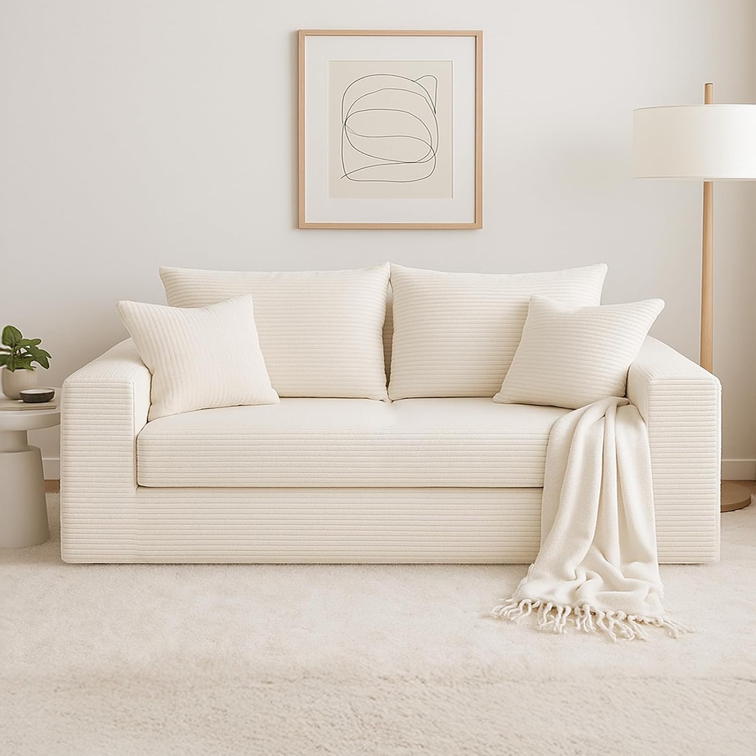 Convertible Sofa Bed, 3 in 1 Loveseat Folding Couch Bed Foldable - Boneless Couch & Floor Futon Sleeper, Corduroy Pull Out Sofa Bed with 4 Pillows for Living Room, Grey