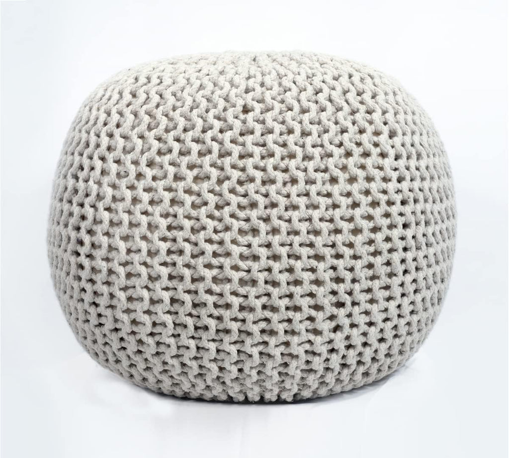 FRELISH DECOR Round Pouf Ottoman Hand Knitted 100% Cotton Pouf Foot Stool - Knitted Bean Bag - Floor Chair for Living Room Bedroom - Foot Rest for Couch (20 Diameter x 14 Height) - Natural