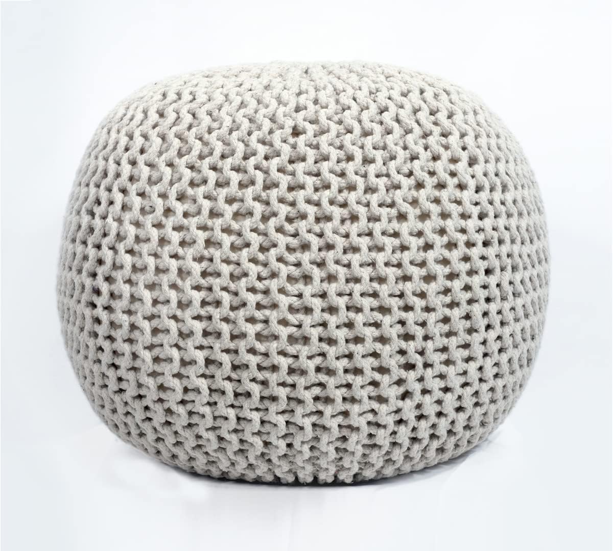 FRELISH DECOR Round Pouf Ottoman Hand Knitted 100% Cotton Pouf Foot Stool - Knitted Bean Bag - Floor Chair for Living Room Bedroom - Foot Rest for Couch (20 Diameter x 14 Height) - Natural