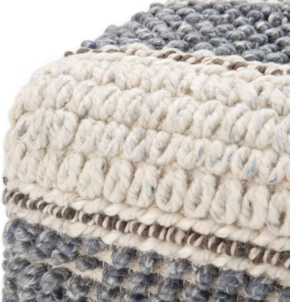 SIMPLIHOME Grady Boho Square Pouf in Blue, Natural Handloom Woven for the Living Room, Bedroom and Kids Room