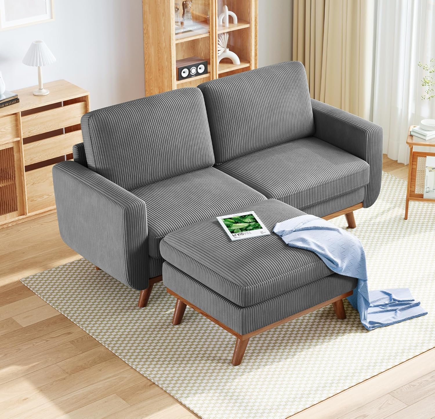 Vesgantti 68" Loveseat Sofa - Green, Comfy Corduroy with Spring Cushion, Solid Wood Frame, Modern Deep Seat, Bedroom & Living Room, Office Couch