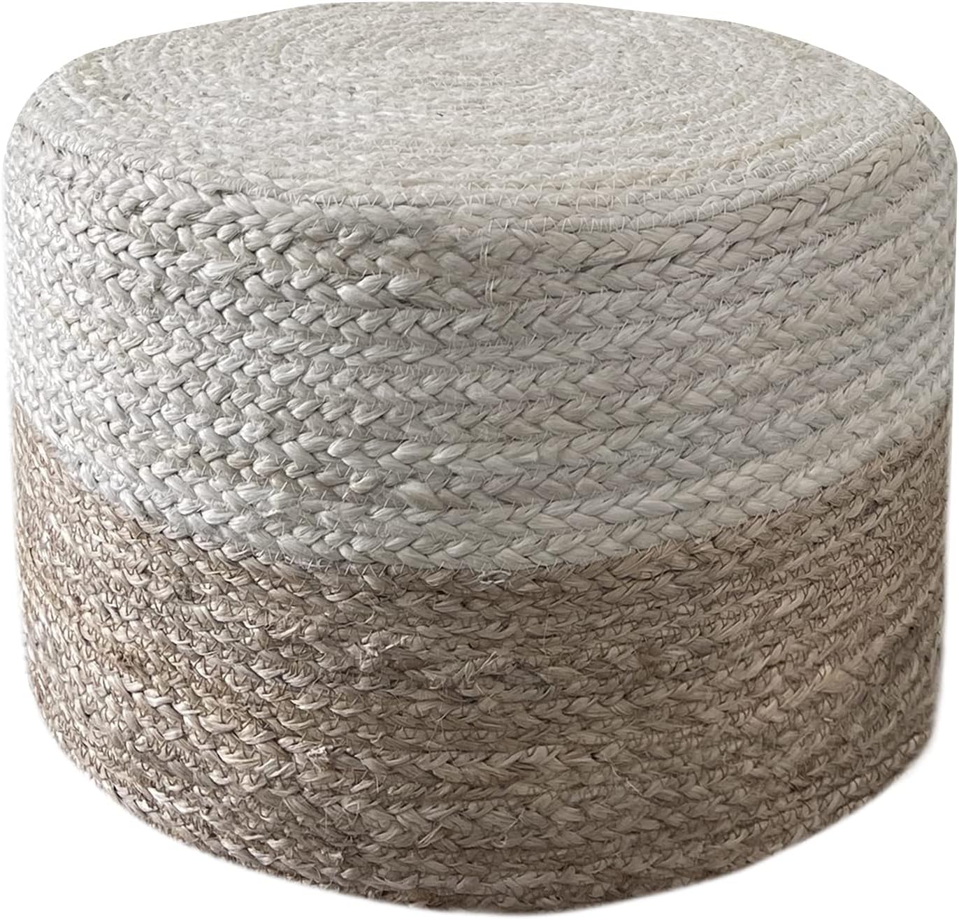 S & L Homes Pouf Ottoman - 100% Jute Braided Footrest Pouf Hand Knitted Traditional Cord Boho Pouffe for Living Room, Bedroom, Nursery, Patio, Lounge Colorblock - Natural Ivory (18”x18”x12”)