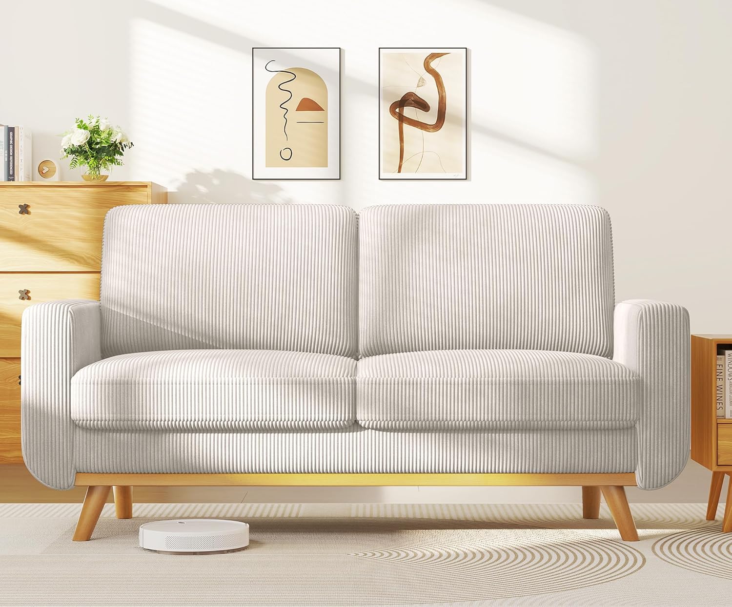 Vesgantti 68" Loveseat Sofa - Green, Comfy Corduroy with Spring Cushion, Solid Wood Frame, Modern Deep Seat, Bedroom & Living Room, Office Couch