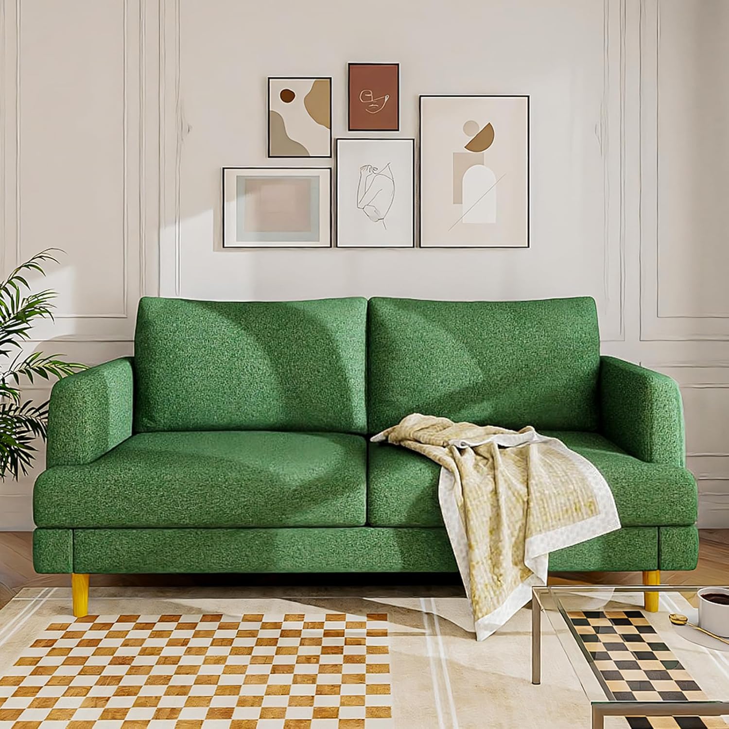 Loveseat Sofa Couch for Living Room with USB Type C Ports – Beige Upholstered 70" Small Couches for Bedroom, Office or Apartment–Modern 2-Seater Deep Seating with Soft Cushions & Sturdy Frame