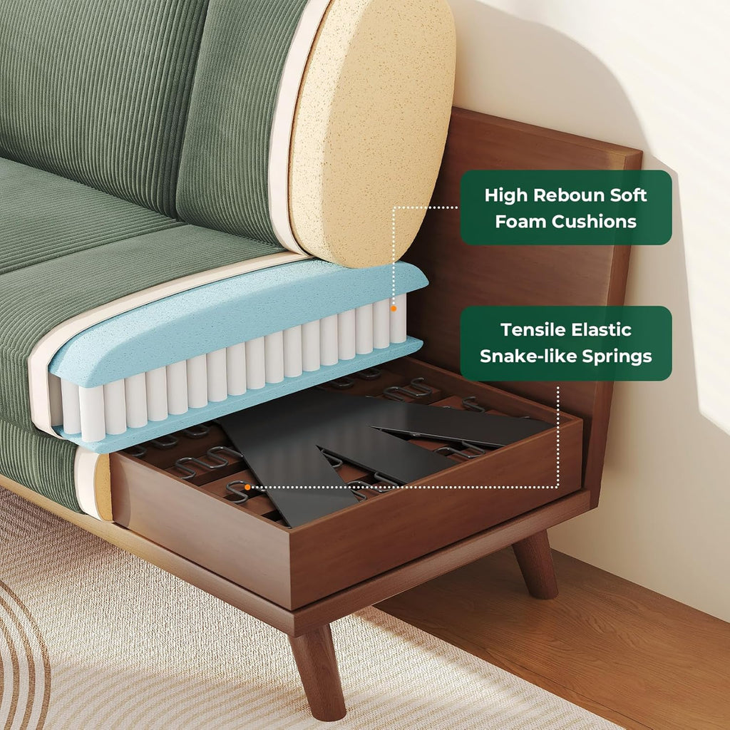 Vesgantti 68" Loveseat Sofa - Green, Comfy Corduroy with Spring Cushion, Solid Wood Frame, Modern Deep Seat, Bedroom & Living Room, Office Couch