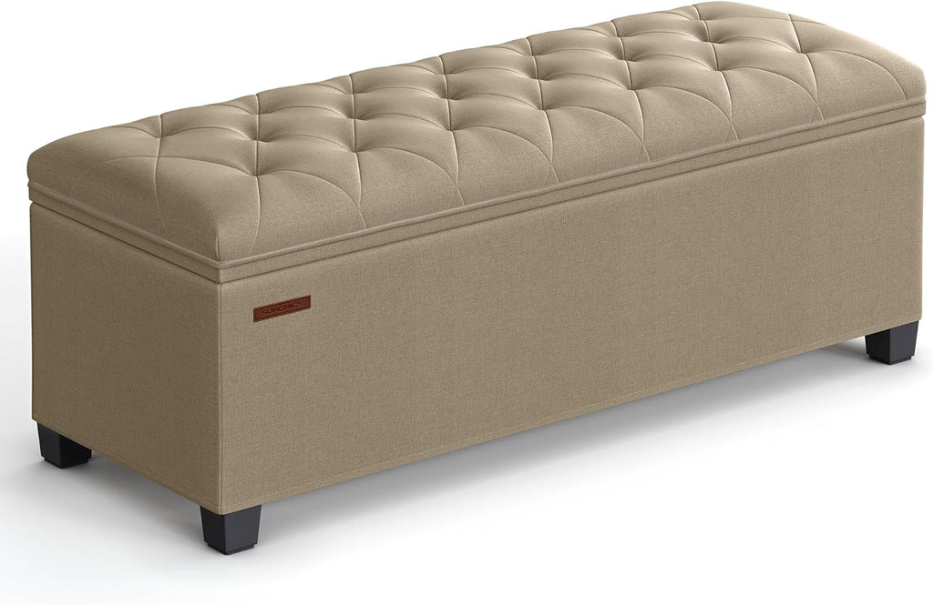SONGMICS Storage Ottoman Bench, Foot Rest with Legs, 15.7 x 43.3 x 15.7 Inches, End of Bed Bench, Storage Chest, Load up to 660 lb, for Living Room, Bedroom, Entryway, Dark Gray ULSF088G01