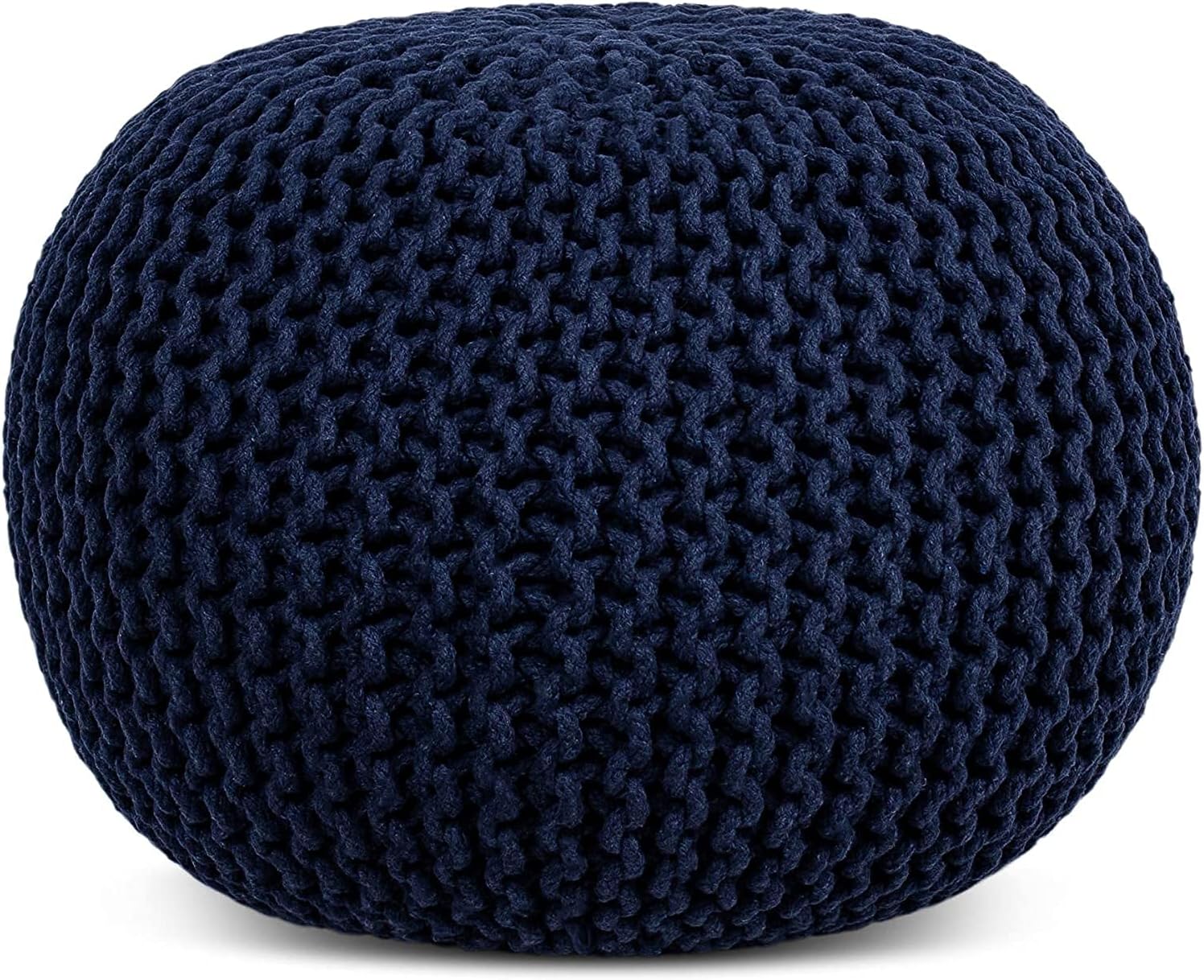 FRELISH DECOR Round Pouf Ottoman Hand Knitted 100% Cotton Pouf Foot Stool - Knitted Bean Bag - Floor Chair for Living Room Bedroom - Foot Rest for Couch (20 Diameter x 14 Height) - Natural