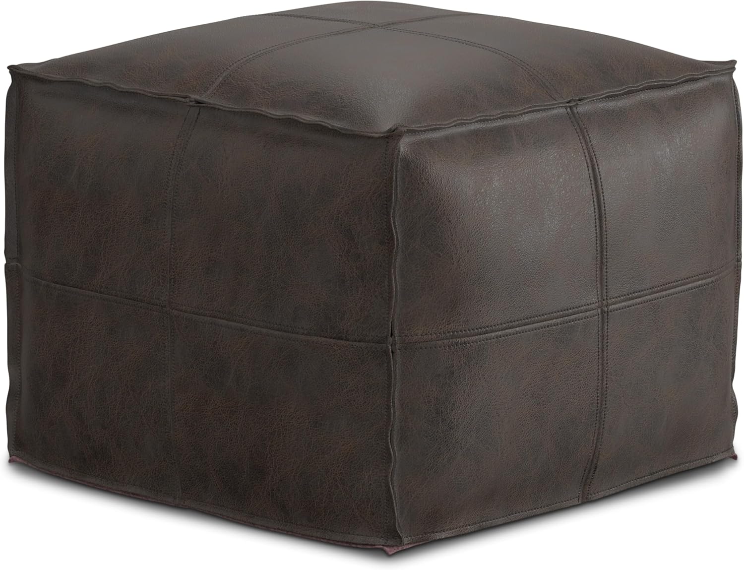 SIMPLIHOME Grady Boho Square Pouf in Blue, Natural Handloom Woven for the Living Room, Bedroom and Kids Room