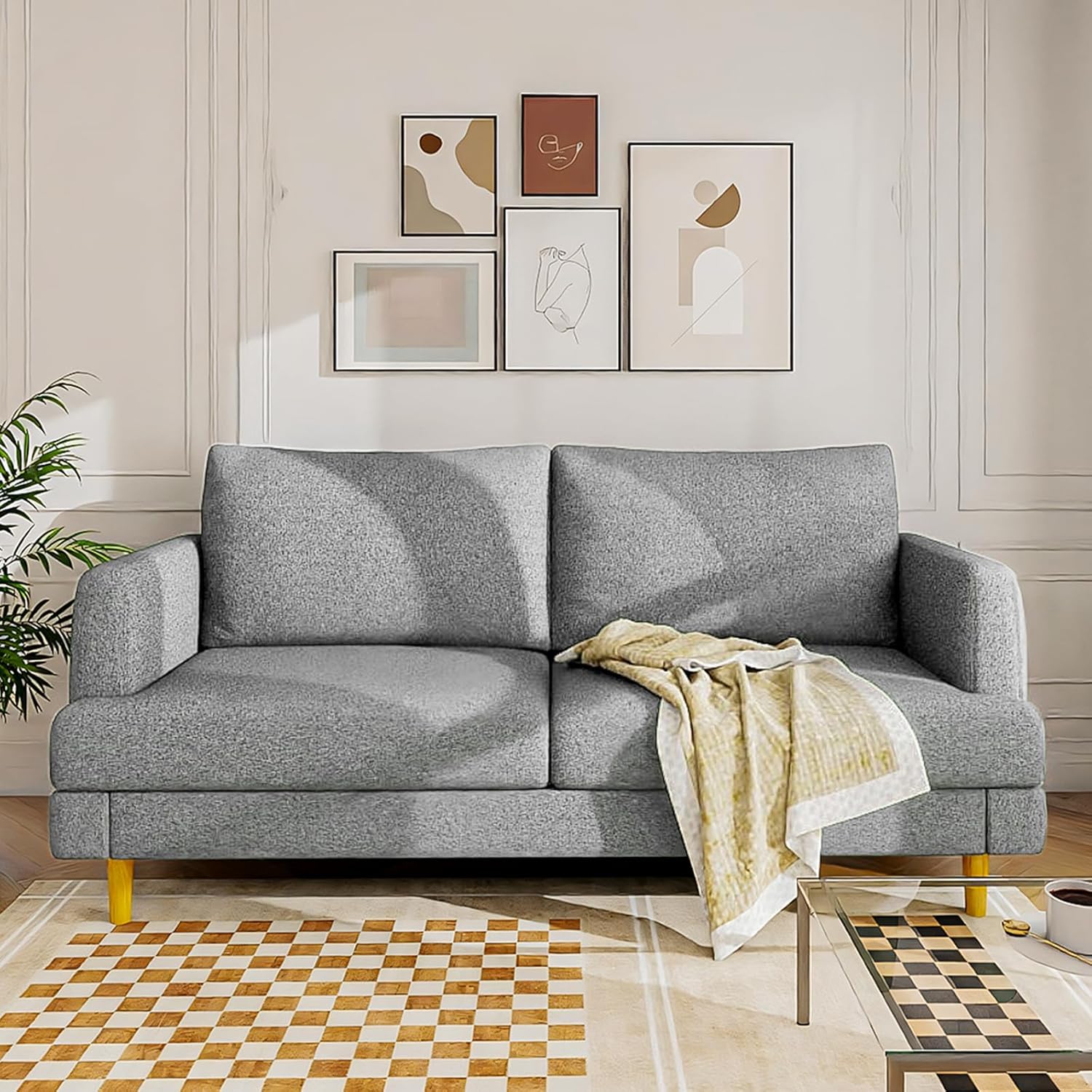 Loveseat Sofa Couch for Living Room with USB Type C Ports – Beige Upholstered 70" Small Couches for Bedroom, Office or Apartment–Modern 2-Seater Deep Seating with Soft Cushions & Sturdy Frame