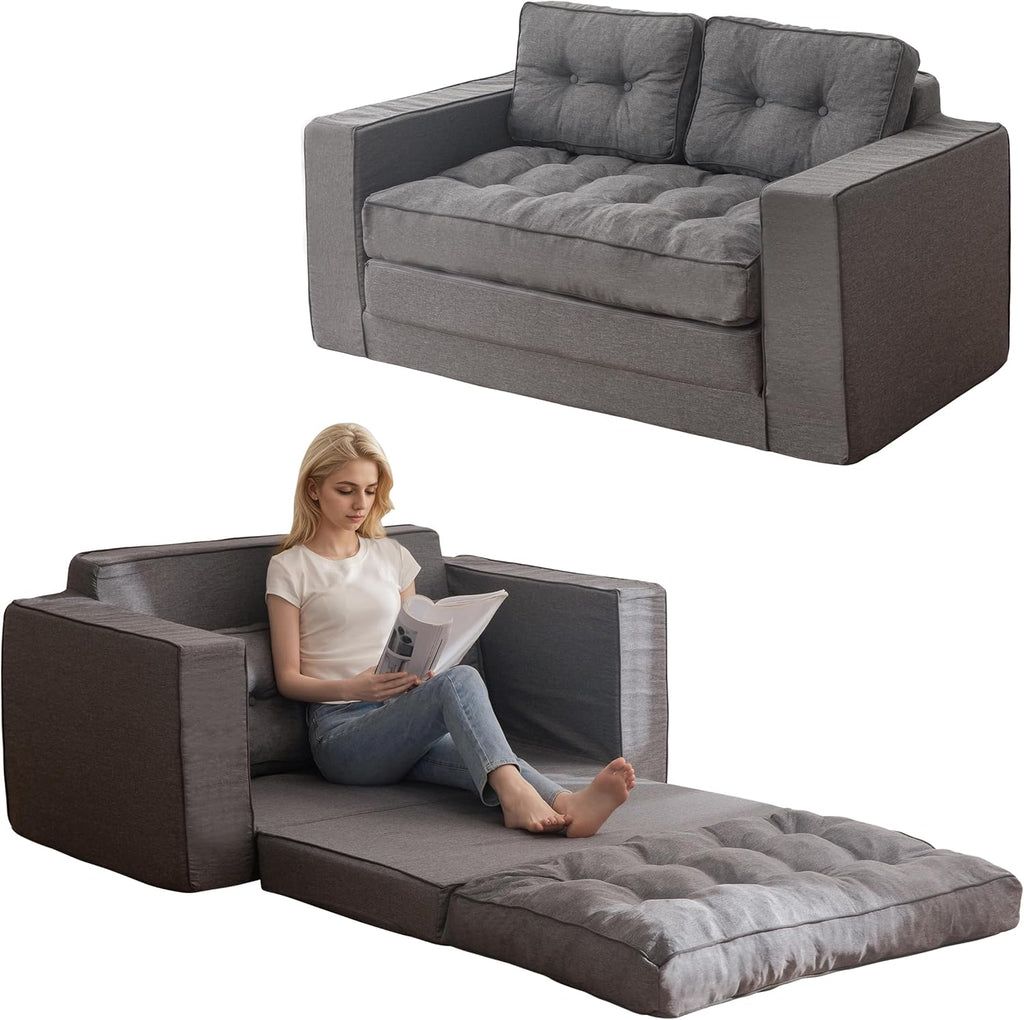 YOSHOOT Loveseat Sleeper Sofa,55" Convertible Sofa Bed Couch Futon Couches for Living Room,3-in-1 Pull Out Floor Couch with Backrest and Pillows