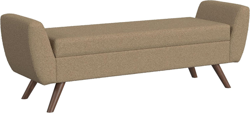 HomePop Modern Storage Bench with Wood Legs Home Décor|Bench with Storage for Living Room & Bedroom - Olive Green Woven