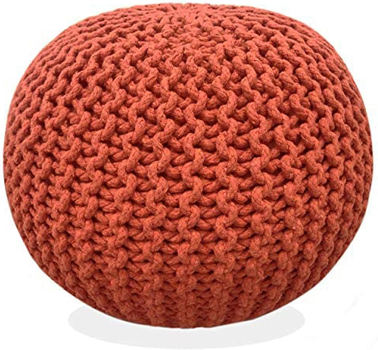 FRELISH DECOR Round Pouf Ottoman Hand Knitted 100% Cotton Pouf Foot Stool - Knitted Bean Bag - Floor Chair for Living Room Bedroom - Foot Rest for Couch (20 Diameter x 14 Height) - Natural