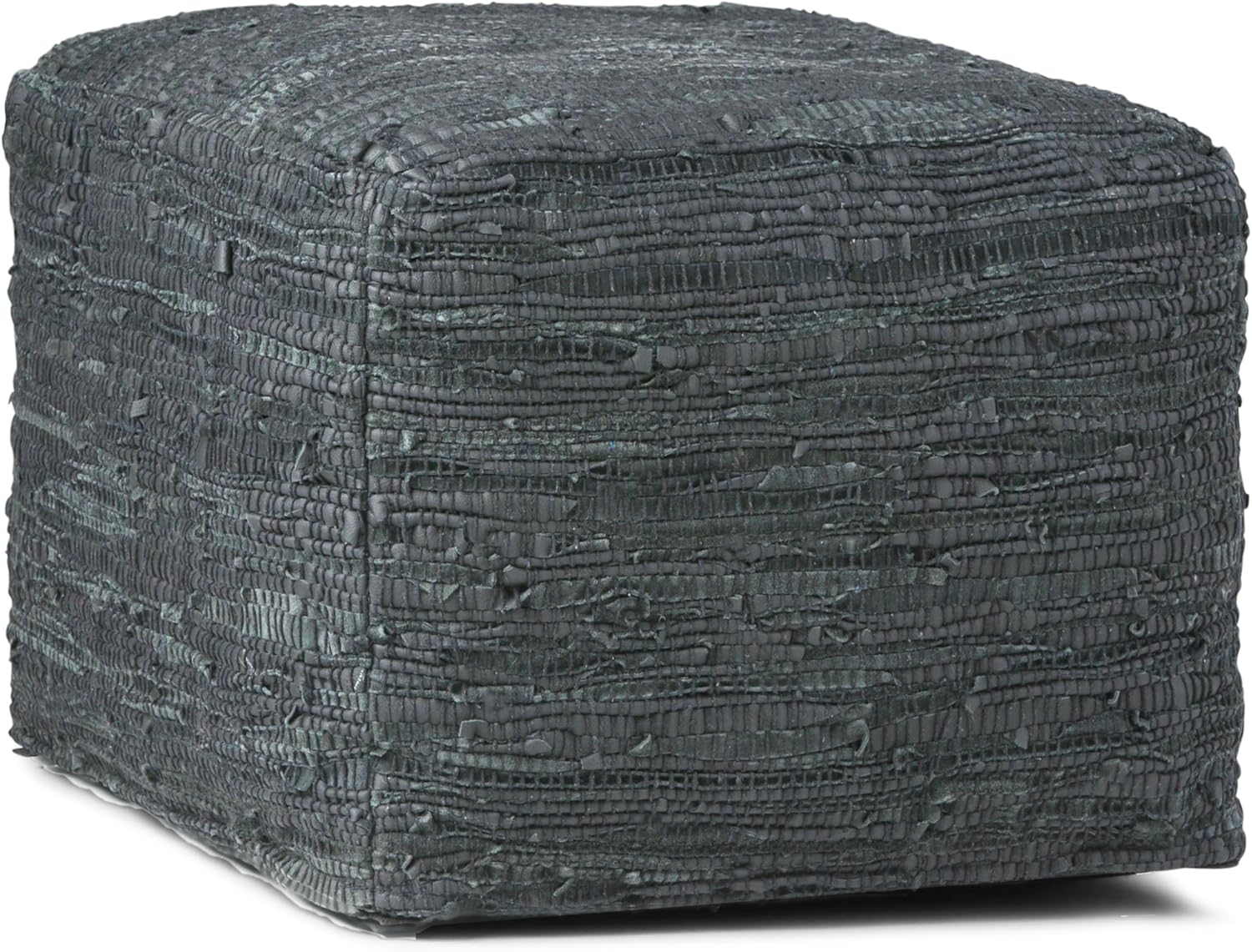 SIMPLIHOME Grady Boho Square Pouf in Blue, Natural Handloom Woven for the Living Room, Bedroom and Kids Room