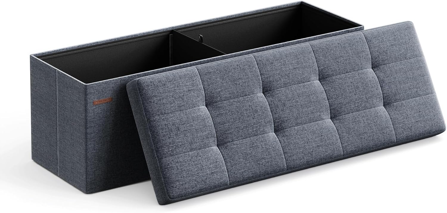 SONGMICS MAZIE Collection - 43 Inches Folding Storage Ottoman Bench, Ottoman Foot Rest, End of Bed Bench, Storage Chest, Load 660 lb, for Living Room, Bedroom, Entryway, Dark Gray ULSF77K