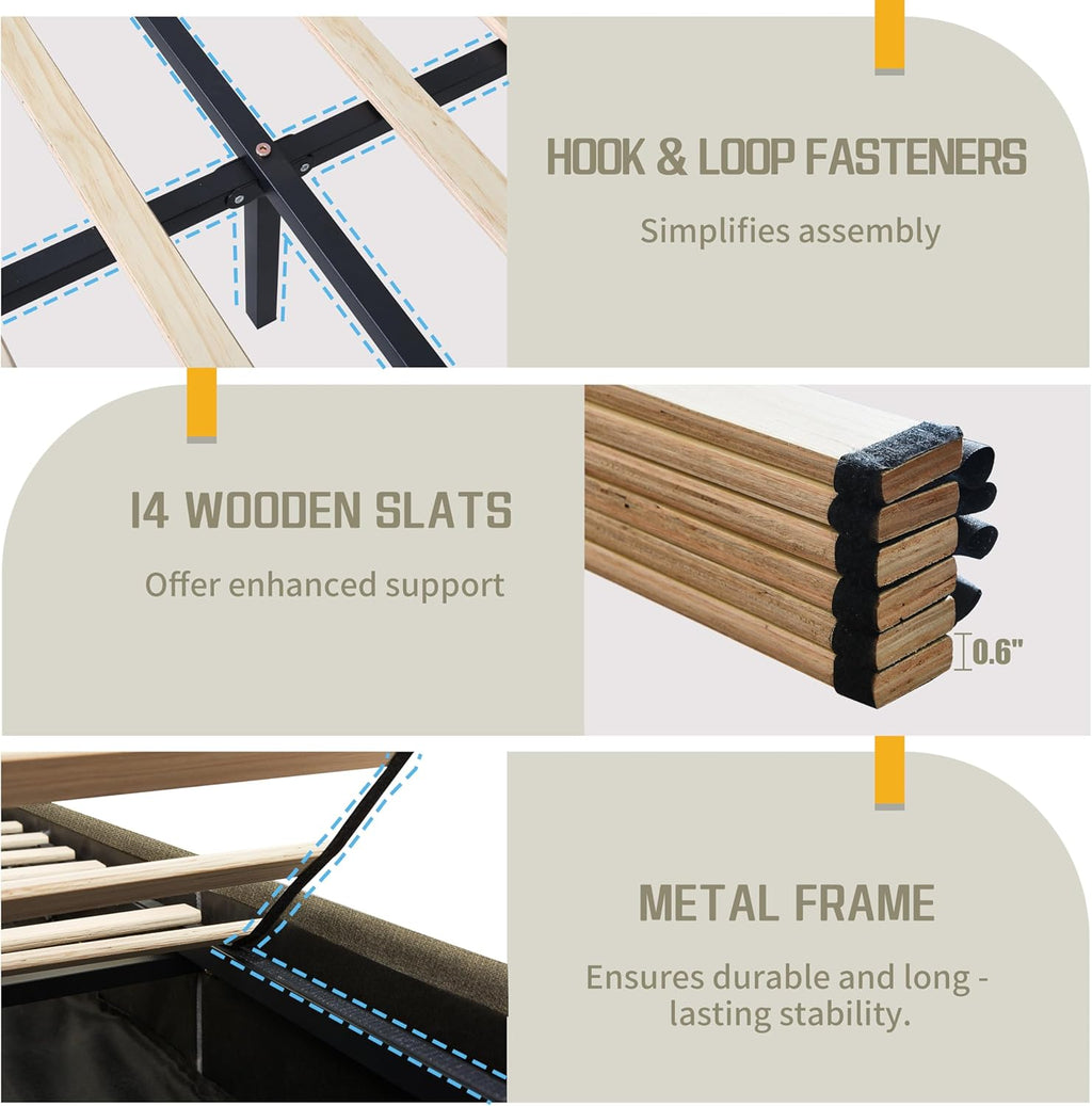 Lift Up Storage Bed Queen Size, Upholstered Platform Bed with Hydraulic System & Wood Slats Support, Queen Bed Frame with 3-Panel Headboard, No Box Spring Needed, Easy Assembly, Green