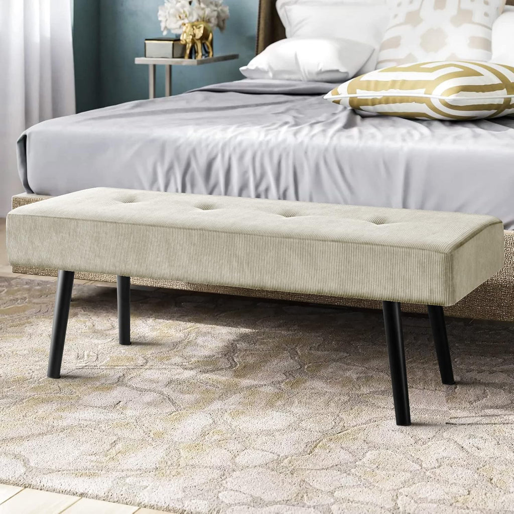 Entryway Bench - Green Bench for Bedroom, Modern Ottoman End of Bed, Corduroy Padded Benches for Living Room, Foyer, Mudroom, Hallway - 39" L x 14" W x 17" H