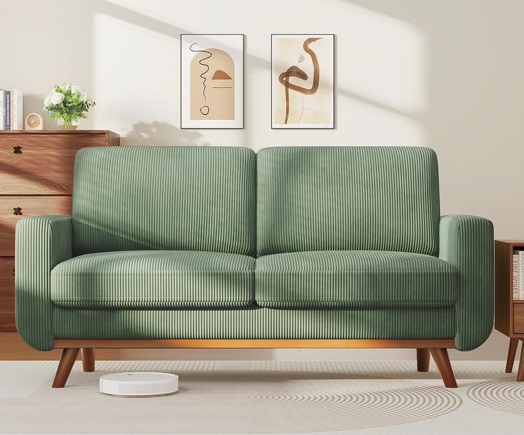 Vesgantti 68" Loveseat Sofa - Green, Comfy Corduroy with Spring Cushion, Solid Wood Frame, Modern Deep Seat, Bedroom & Living Room, Office Couch