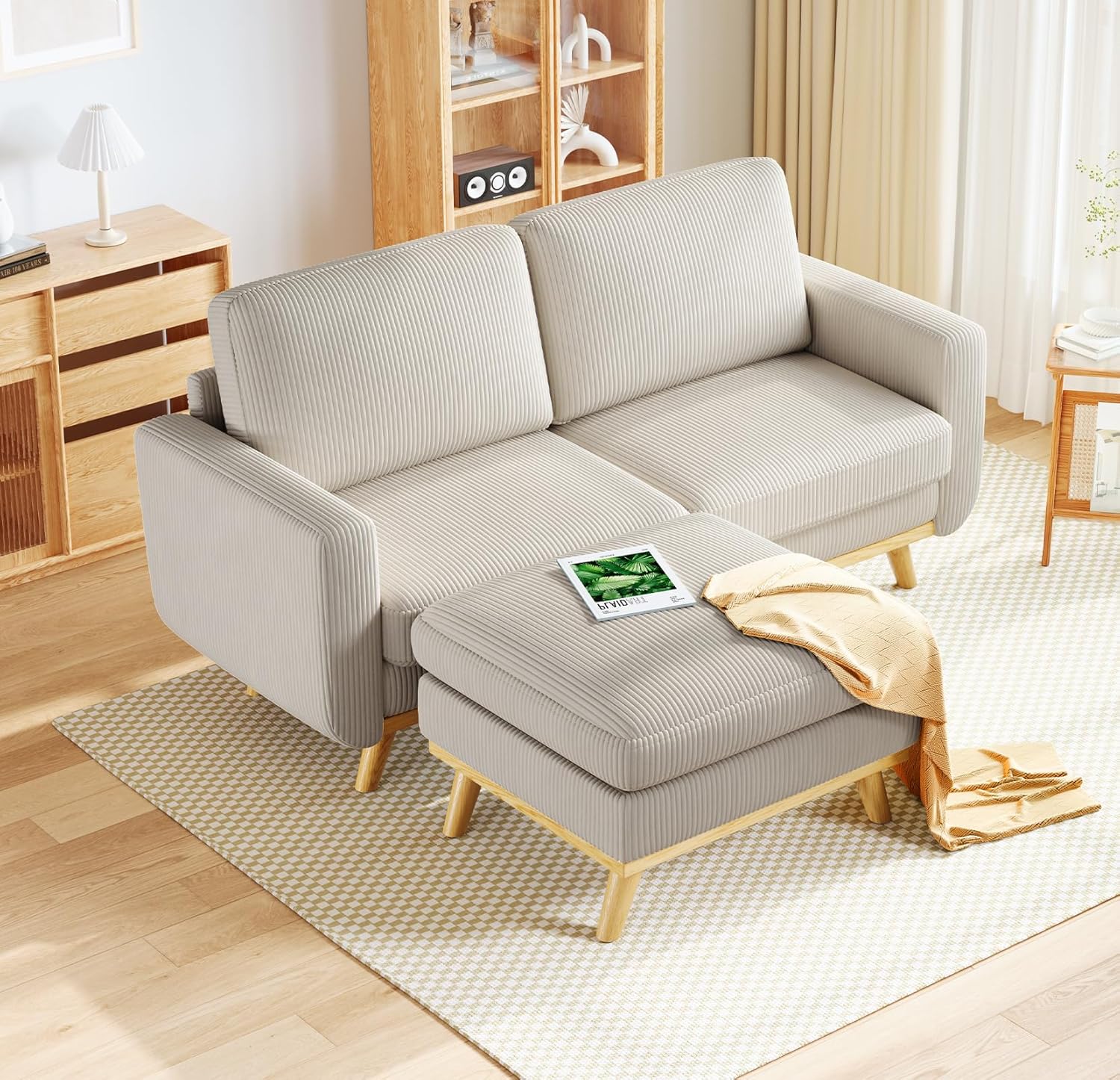 Vesgantti 68" Loveseat Sofa - Green, Comfy Corduroy with Spring Cushion, Solid Wood Frame, Modern Deep Seat, Bedroom & Living Room, Office Couch