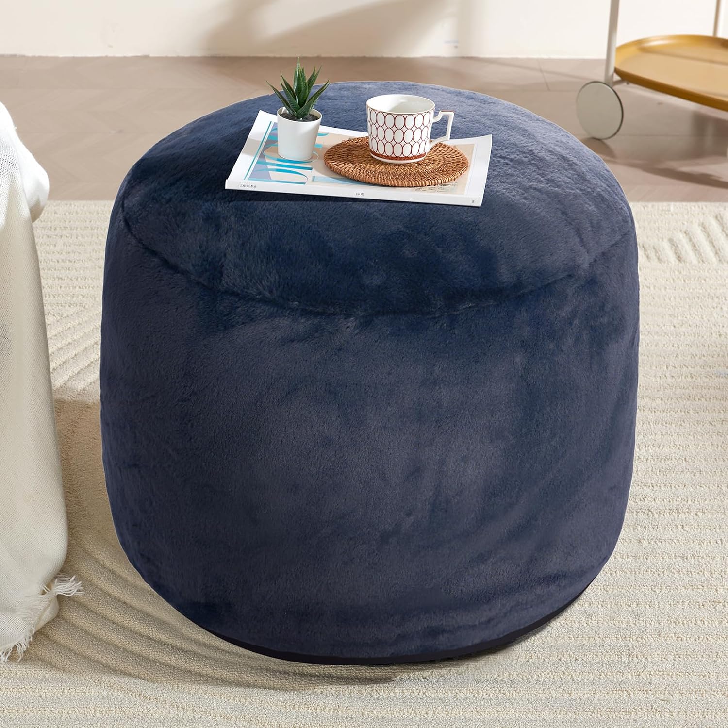 Round Pouf Ottoman Foot Rest Plush Ottoman Footstools for The Living Room Ottomans Stuffed Full of Foam Blocks 26 * 18" Large Foot Stool Dark Grey Footrests Hassocks and Ottomans Set
