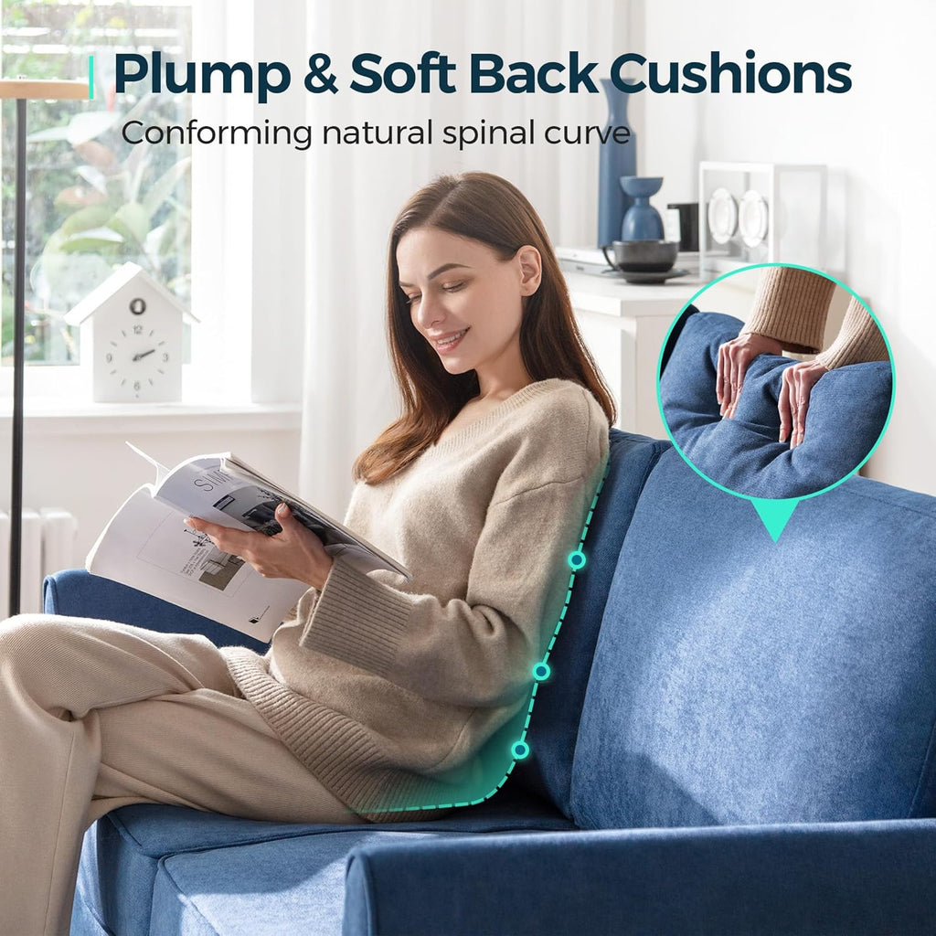 LINSY Loveseat Sofa Couch - Comfy 58" Small Loveseat for Small Spaces Modern Couches with Thick Cushion, Ergonomic Design Soft Sofa for Living Room Bedroom Apartment (Blue)