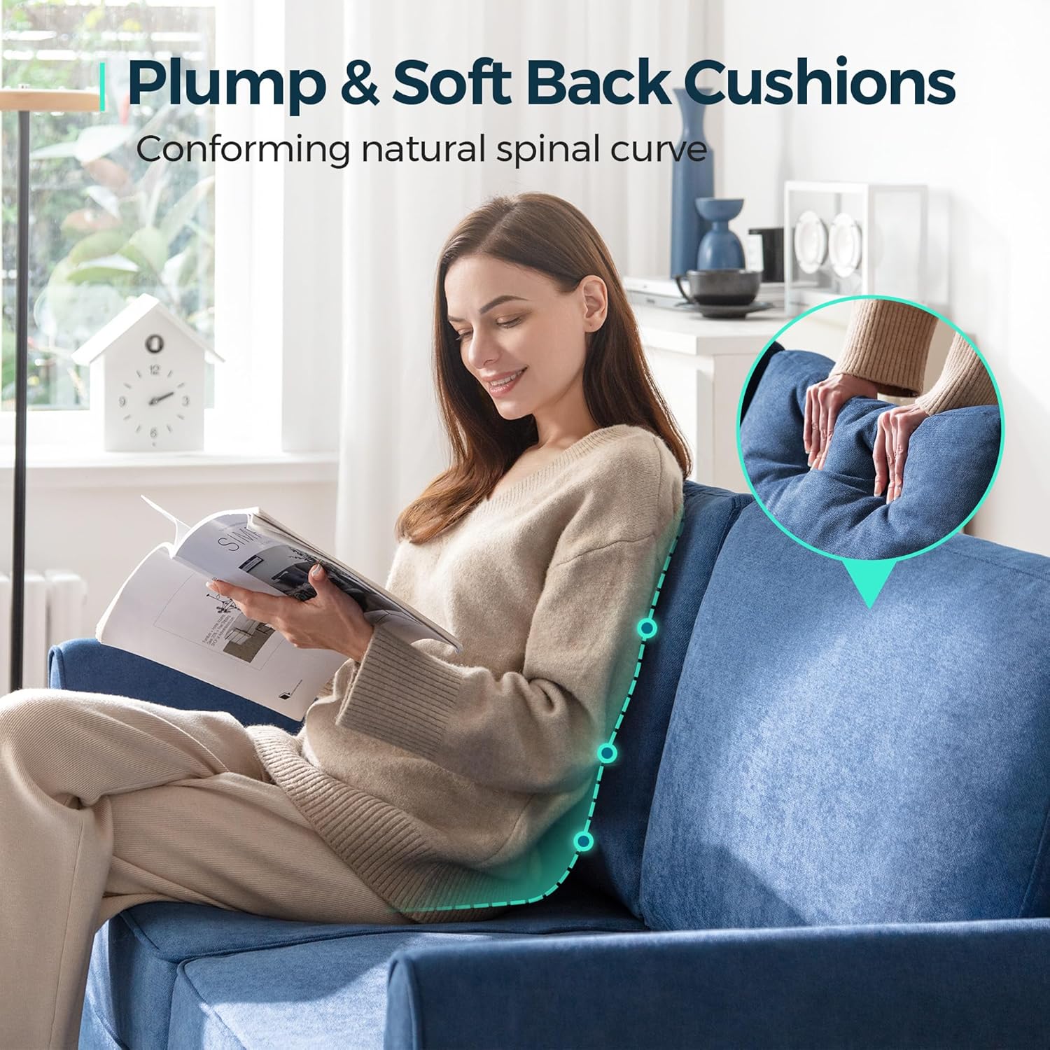 LINSY Loveseat Sofa Couch - Comfy 58" Small Loveseat for Small Spaces Modern Couches with Thick Cushion, Ergonomic Design Soft Sofa for Living Room Bedroom Apartment (Blue)