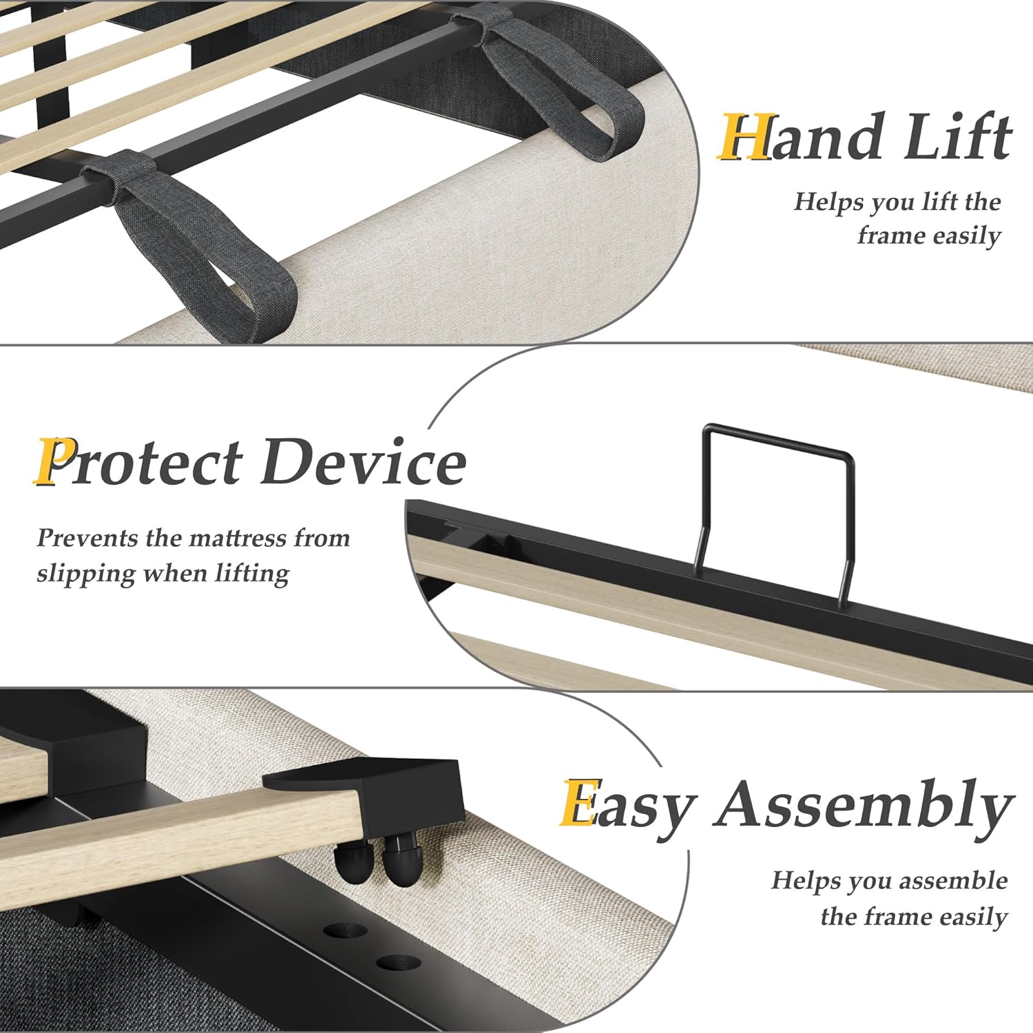 Lifezone King Size Lift Up Storage Bed Frame, Linen Upholstered King Platform with Button Tufted Wingback Headboard and Under-Bed Storage, Hydraulic Support, No Box Spring Needed, Noise Free, Beige