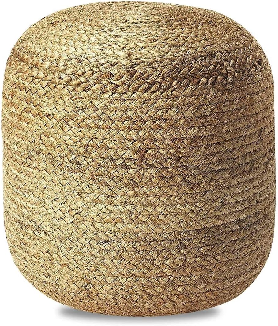 FRELISH DECOR Round Pouf Ottoman Hand Knitted 100% Cotton Pouf Foot Stool - Knitted Bean Bag - Floor Chair for Living Room Bedroom - Foot Rest for Couch (20 Diameter x 14 Height) - Natural