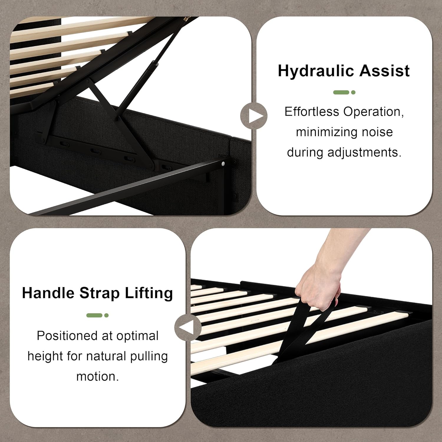 Feonase Queen Size Lift Up Storage Bed Frame, Linen Upholstered Platform Bed with Wingback Headboard, Hydraulic Storage, No Box Spring Needed, Black