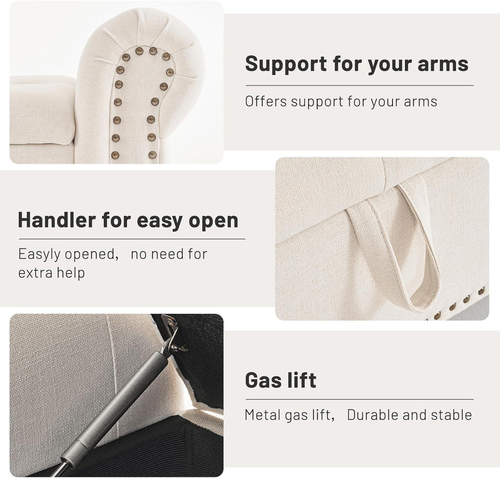 Furniliving 51” Storage Benches, End of Bed Bench with Button-Tufted Large Upholstered Storage Ottoman Linen Window Bench with Storage Shoe Cabinet Bench, for Bedroom, Entryway, Closet, Beige