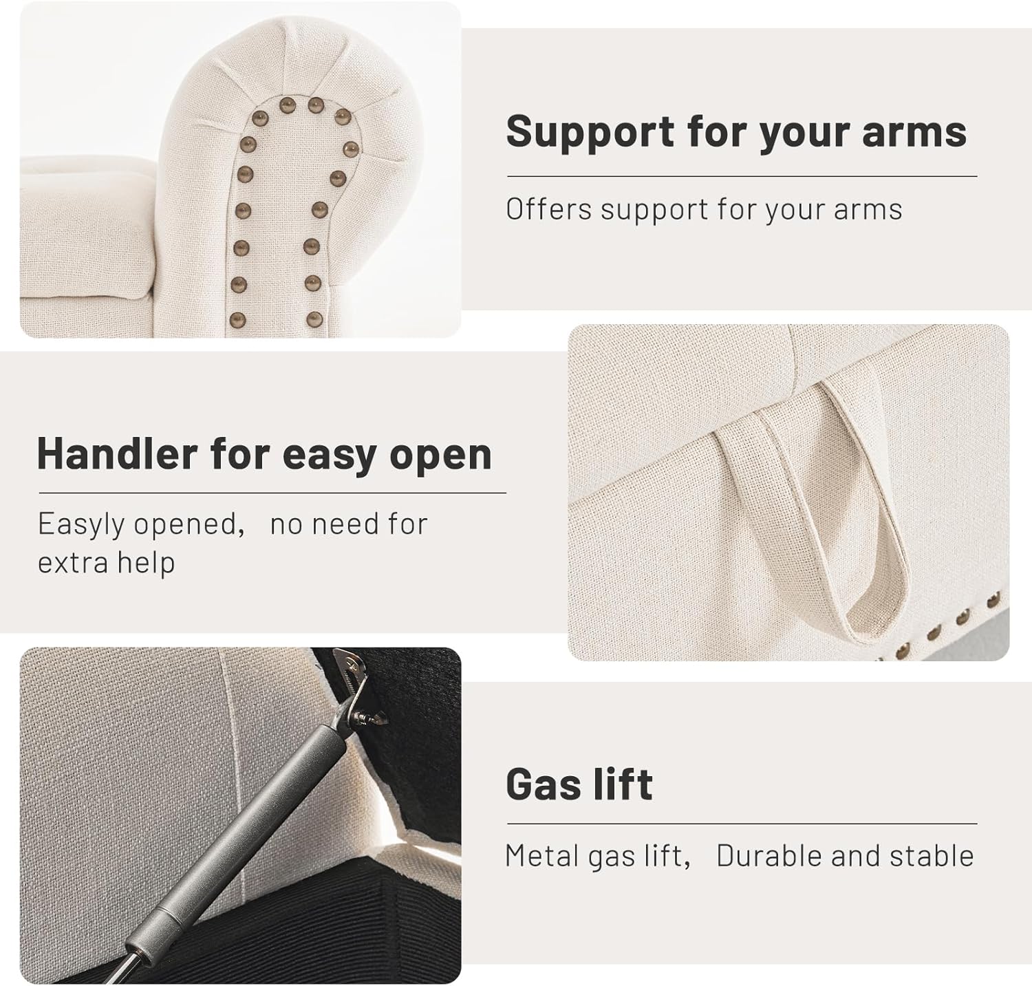 Furniliving 51” Storage Benches, End of Bed Bench with Button-Tufted Large Upholstered Storage Ottoman Linen Window Bench with Storage Shoe Cabinet Bench, for Bedroom, Entryway, Closet, Beige