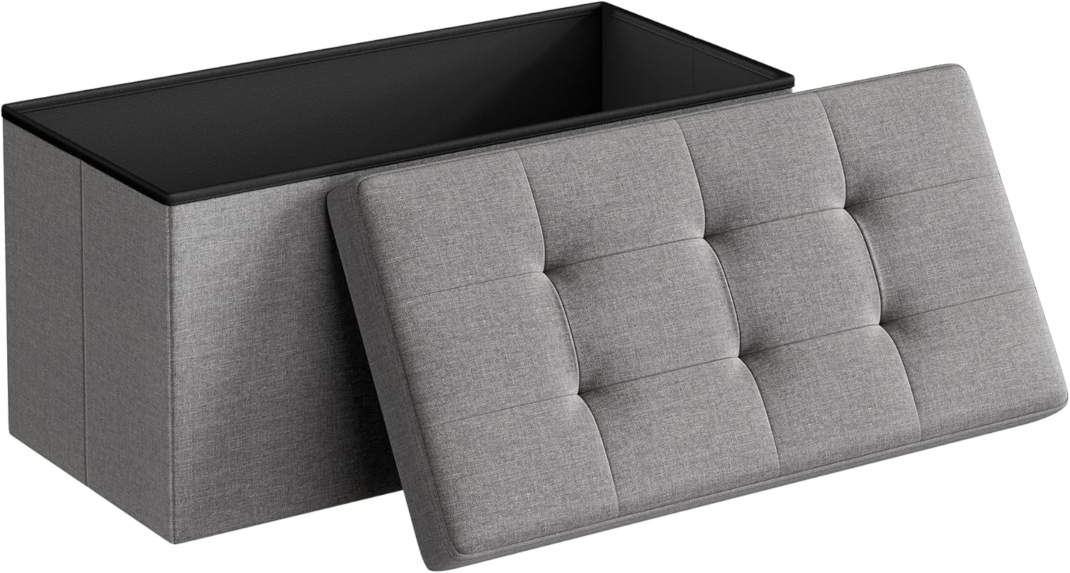 SONGMICS MAZIE Collection - 43 Inches Folding Storage Ottoman Bench, Ottoman Foot Rest, End of Bed Bench, Storage Chest, Load 660 lb, for Living Room, Bedroom, Entryway, Dark Gray ULSF77K