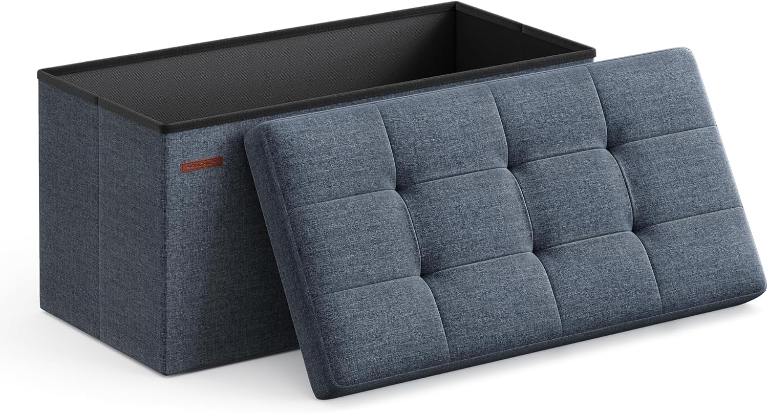 SONGMICS MAZIE Collection - 43 Inches Folding Storage Ottoman Bench, Ottoman Foot Rest, End of Bed Bench, Storage Chest, Load 660 lb, for Living Room, Bedroom, Entryway, Dark Gray ULSF77K