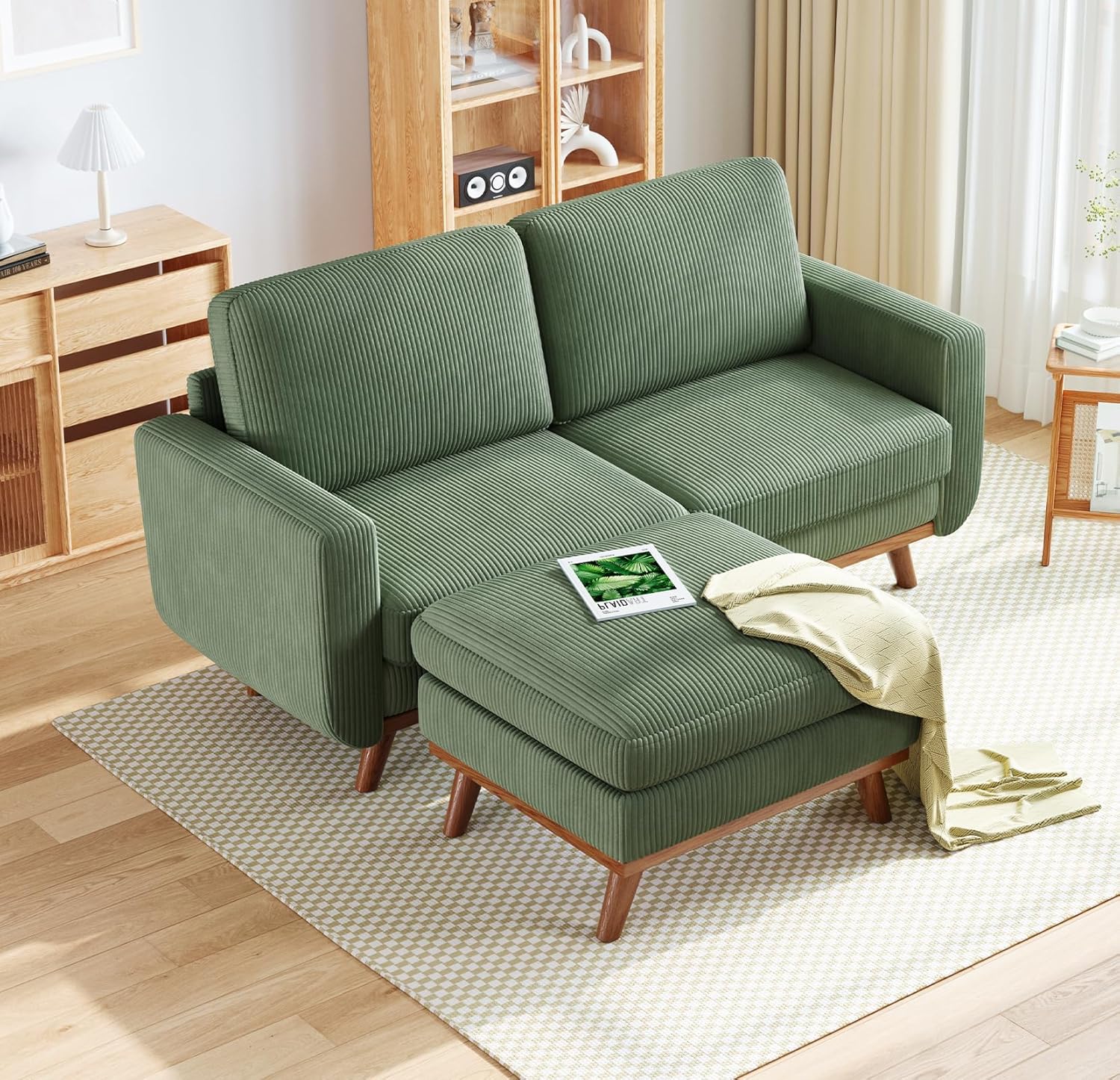 Vesgantti 68" Loveseat Sofa - Green, Comfy Corduroy with Spring Cushion, Solid Wood Frame, Modern Deep Seat, Bedroom & Living Room, Office Couch
