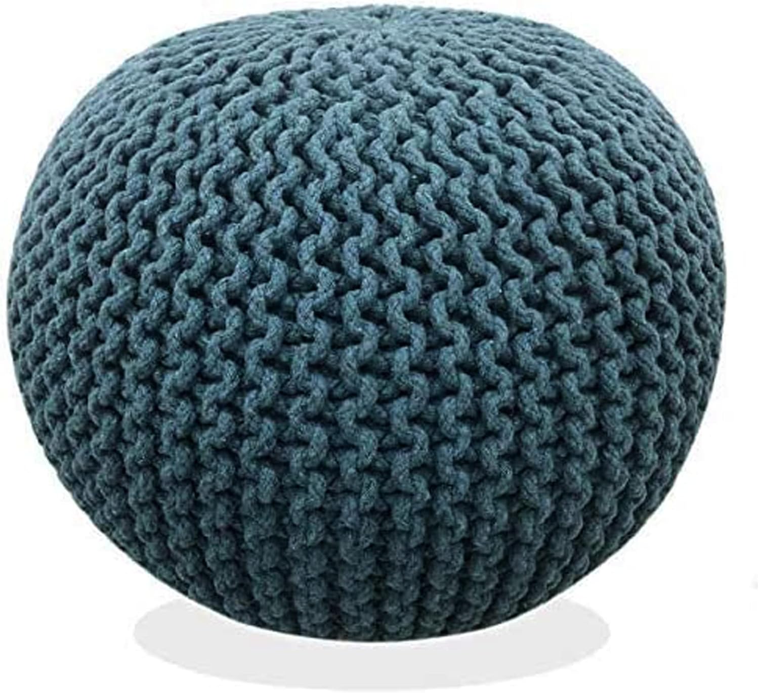 FRELISH DECOR Round Pouf Ottoman Hand Knitted 100% Cotton Pouf Foot Stool - Knitted Bean Bag - Floor Chair for Living Room Bedroom - Foot Rest for Couch (20 Diameter x 14 Height) - Natural