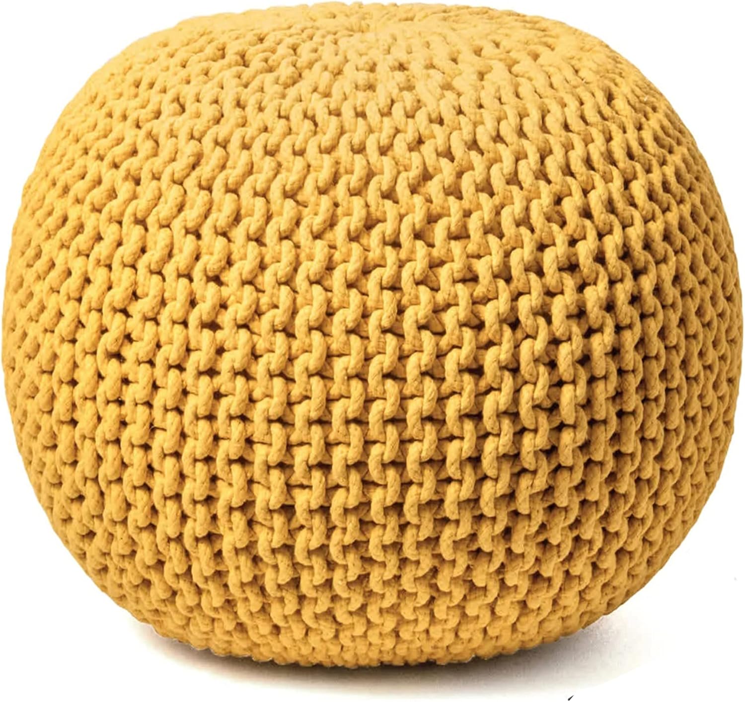 FRELISH DECOR Round Pouf Ottoman Hand Knitted 100% Cotton Pouf Foot Stool - Knitted Bean Bag - Floor Chair for Living Room Bedroom - Foot Rest for Couch (20 Diameter x 14 Height) - Natural