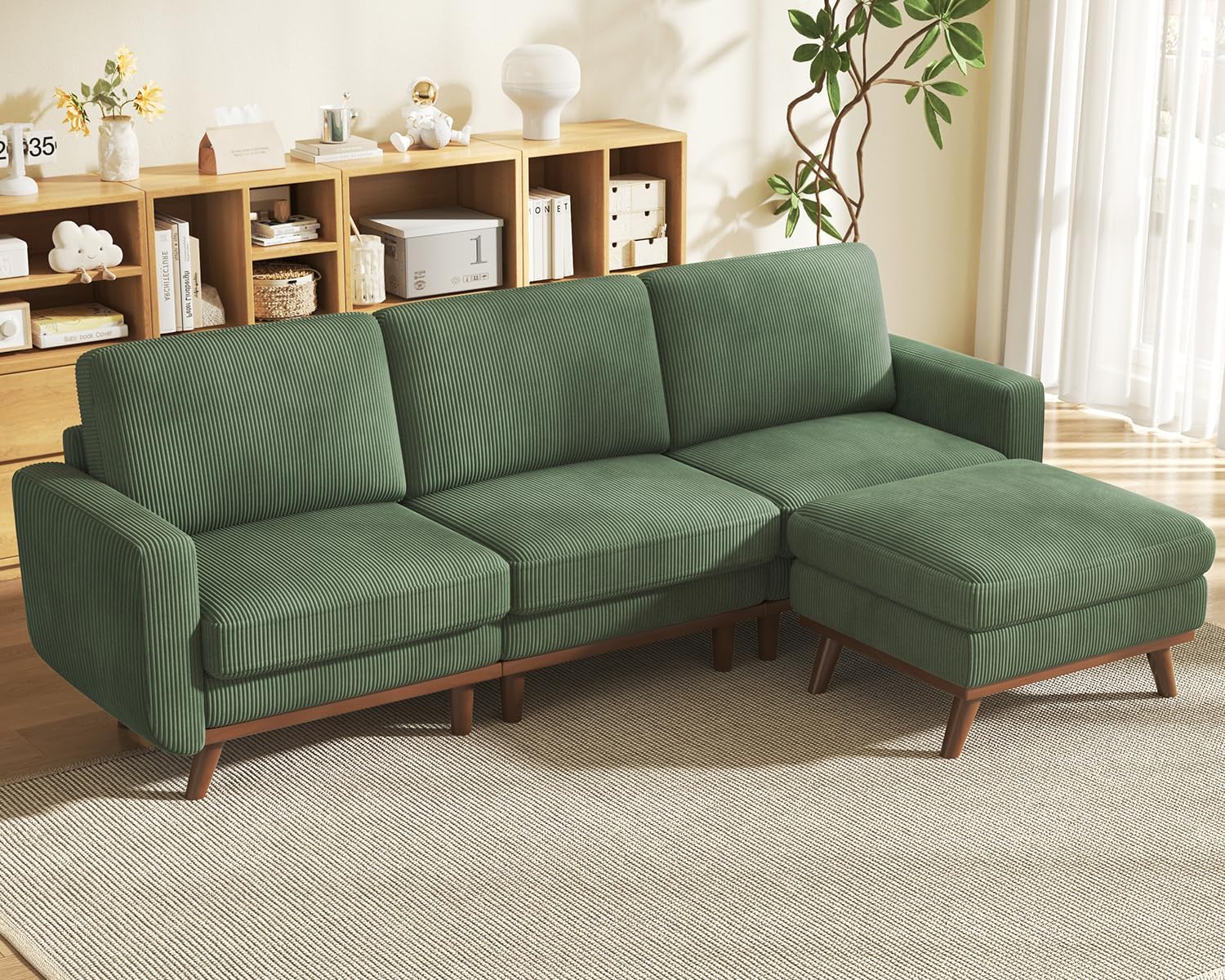 Vesgantti 68" Loveseat Sofa - Green, Comfy Corduroy with Spring Cushion, Solid Wood Frame, Modern Deep Seat, Bedroom & Living Room, Office Couch