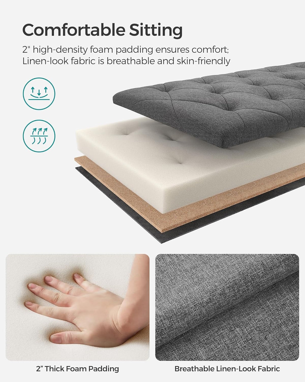 SONGMICS Storage Ottoman Bench, Foot Rest with Legs, 15.7 x 43.3 x 15.7 Inches, End of Bed Bench, Storage Chest, Load up to 660 lb, for Living Room, Bedroom, Entryway, Dark Gray ULSF088G01