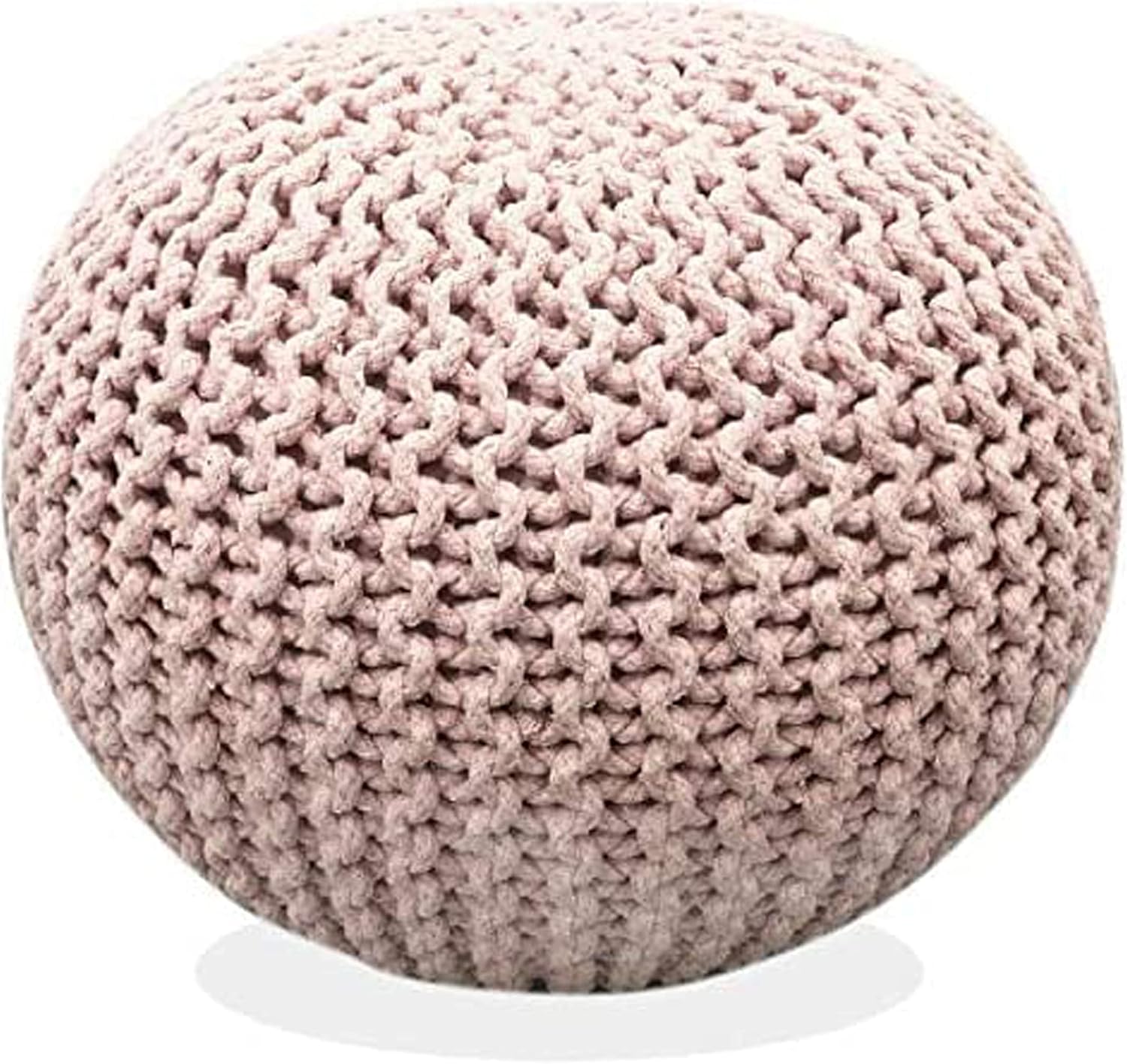 FRELISH DECOR Round Pouf Ottoman Hand Knitted 100% Cotton Pouf Foot Stool - Knitted Bean Bag - Floor Chair for Living Room Bedroom - Foot Rest for Couch (20 Diameter x 14 Height) - Natural